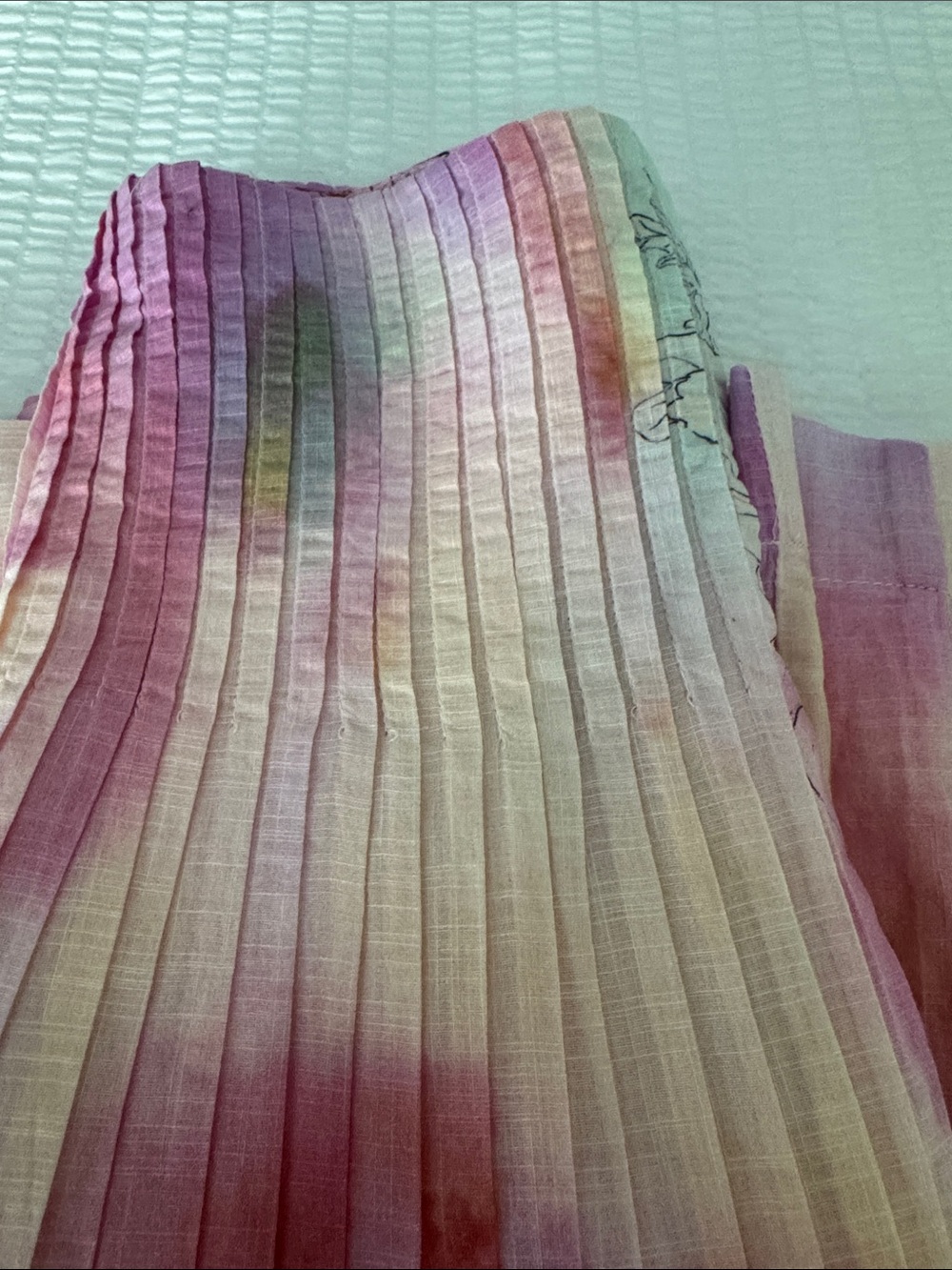 Anthropologie Pastel Floral Pintucked Pleated A-Line Skirt- Pink, Purple, Yellow - Picture 5 of 7